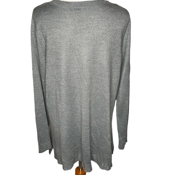 Catherines Silver Gray V Neck Studded Metallic Long Sleeve Sweater Size 0X 16W - Picture 4 of 14